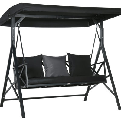 3 balançoires au bord de la piscine avec auvent noir et coussin de siège relaxant pour l'extérieur avec 140 coussins réglables