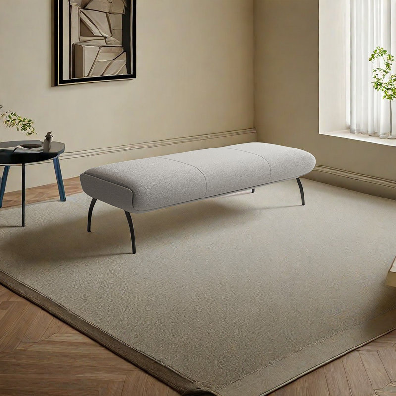 Banc rembourré Tabathe Sherpa, Gris riz, H 17,71 po x l 59,05 po x P 17,71 po