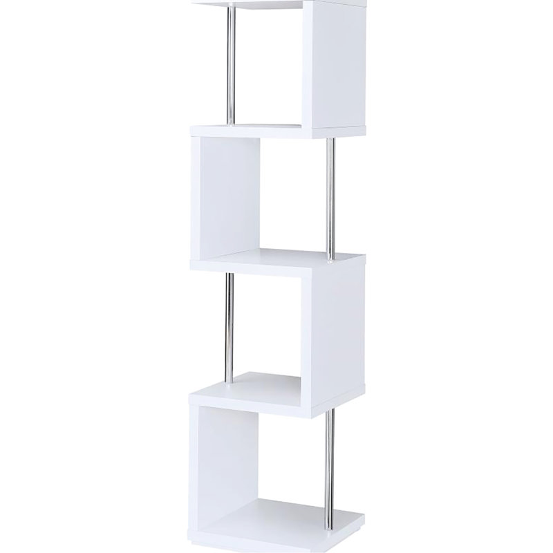 Bibliothèque à 4 tablettes de style blanc et contemporain pour une pièce élégante