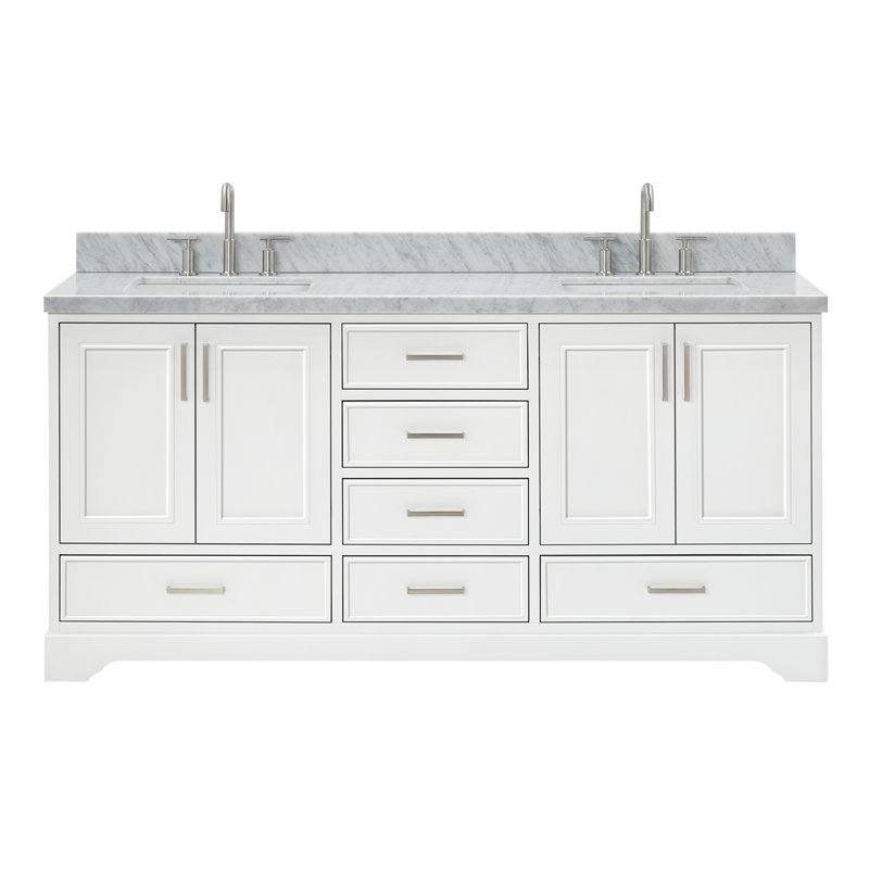 73'' Double Bathroom Vanity with Carrara Marble Top, White