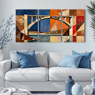«Abstract Bridge», reproduction d'art sur toile tendue sur toile (ensemble de 3)