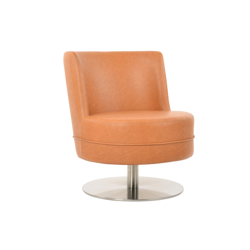 Hilton Round Memory Swivel Lounge Chair, Caramel Faux Leather