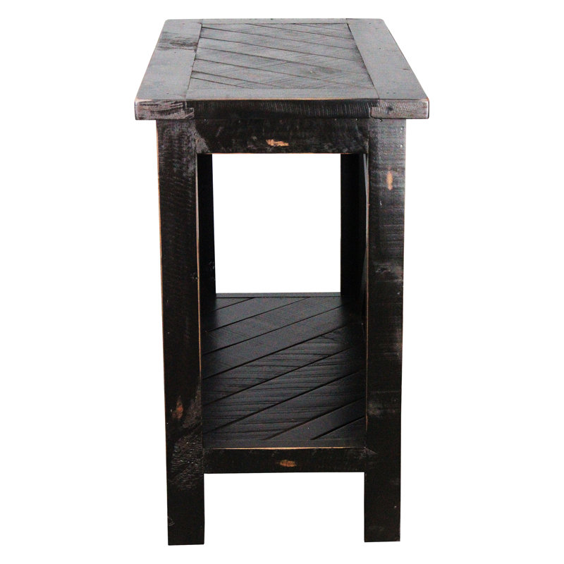 Table de bout en bois massif avec rangement Andrian, Noir antique rustique
