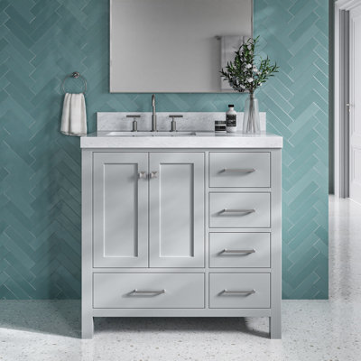 Ariel Cambridge 36 In. Left Offset Vanity With 2 In. Carrara Marble Countertop