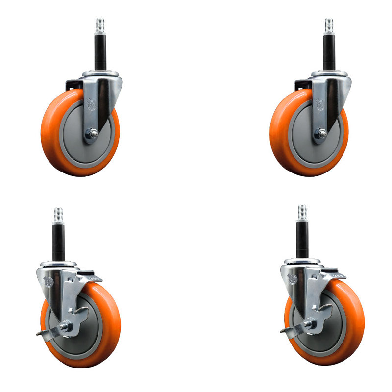 Ensemble de roulettes extensibles 5 pouces en poly 316SS 3/4 po, Orange