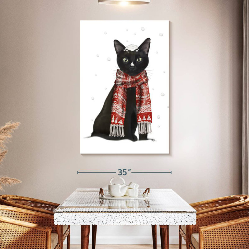 Brampt Black Cat Red Scarf, 51" H x 34" W