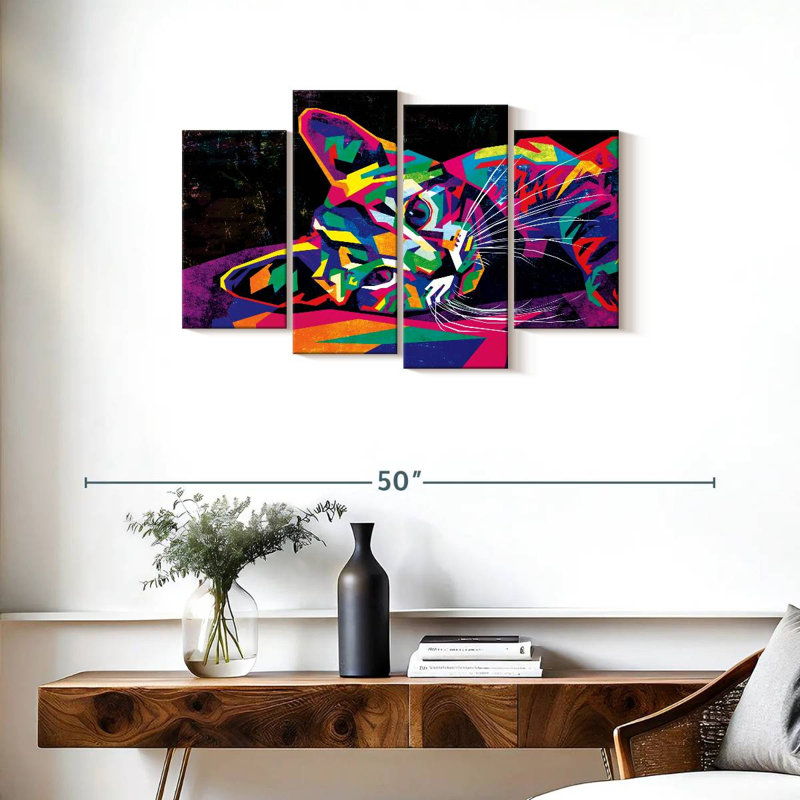Multicoloured Abstract Cat Multi Piece Canvas Print, H 22 po x l 36 po x P 1 po