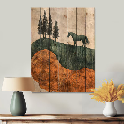 «Equine Elegance Of The Horse By The Farm I», impression sur bois d'un cheval - sur bois de pin naturel