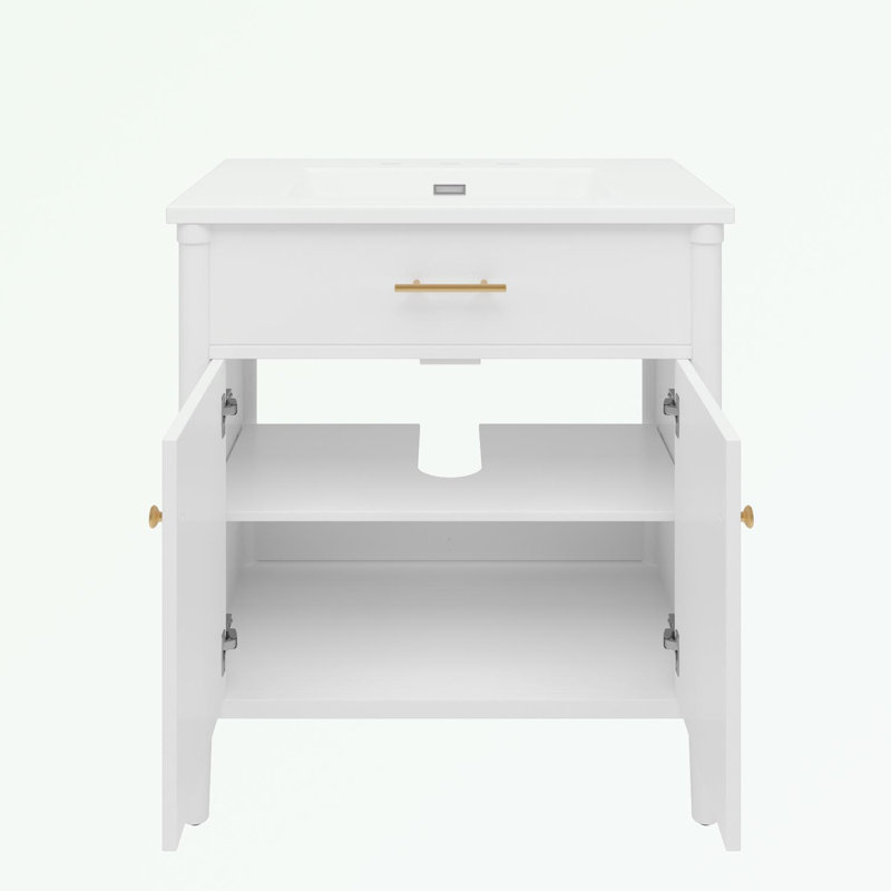 Bathroom Vanity with Sink, Soft Close Doors and Adjustable Shelf, White