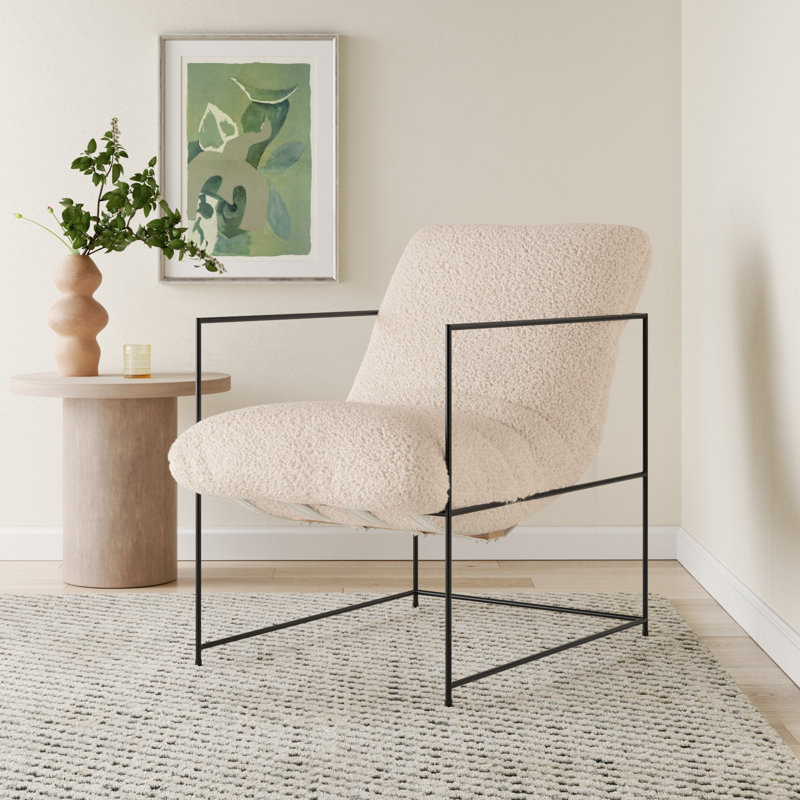 Giulietto Upholstered Armchair, Cream Faux Sherling