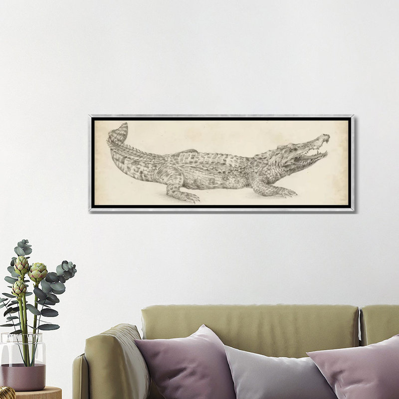 Reproduction d’art sur toile « alligator sketch » par Ethan Harper, Toile encadrée, H 16 po x l 48 po, Argent argent