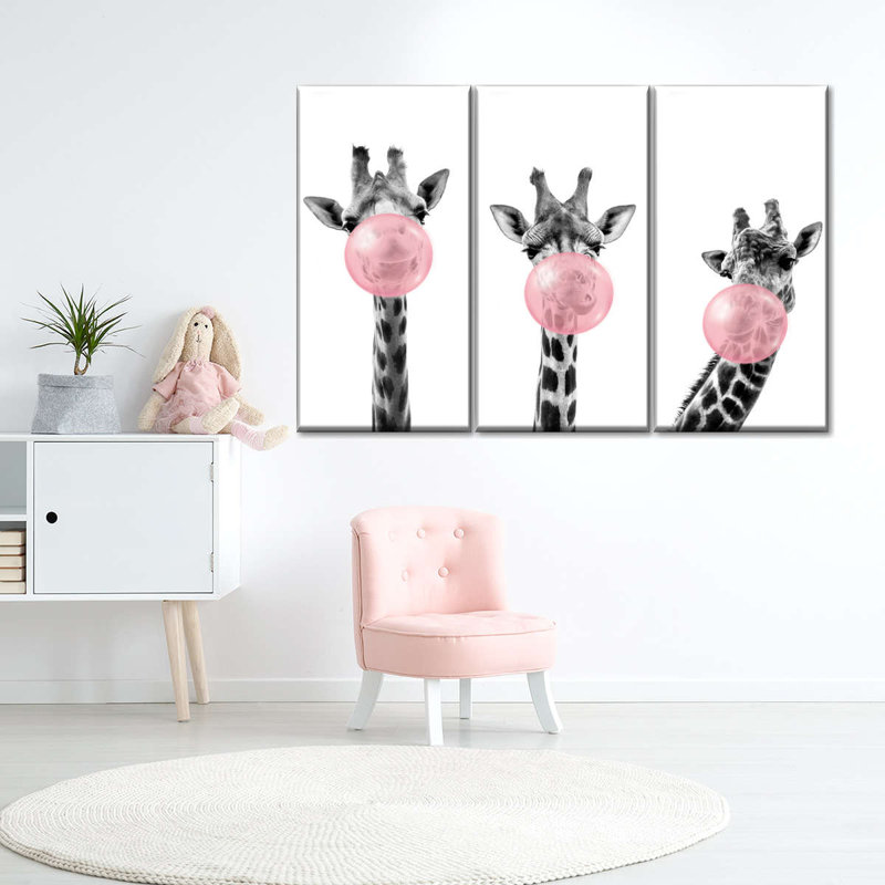 Trois girafes Three Bubble Gum 3 pièces, H 24 po x l 38 po x P 1,25 po