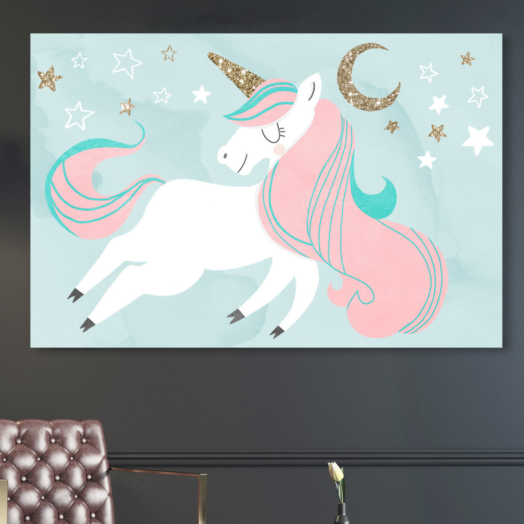 'Unicorn and the Moon' Graphic Art on Wrapped Canvas