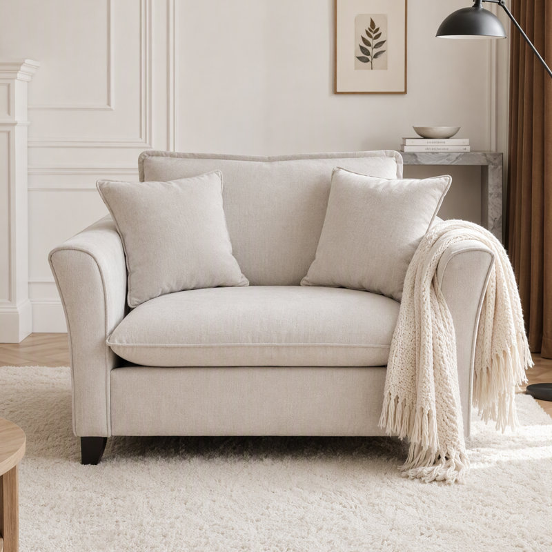 Fauteuil d'appoint simple avec accoudoirs profonds Aldora, Chenille beige