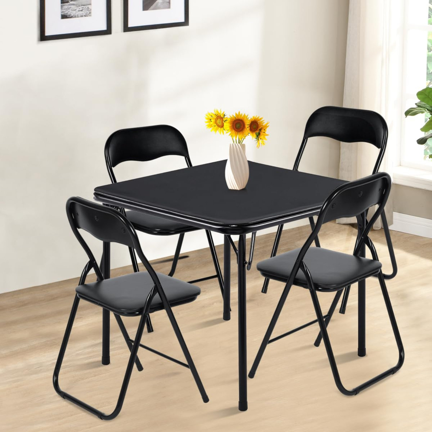 Orblue Folding Table Set For 4 Person, 5 Pieces Foldable Square Card ...