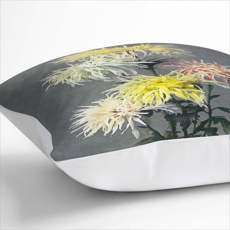 Chrysanthemums by Ogawa Kazumasa Cushion with Filling, White, 40cm H x 40cm W x 15cm D