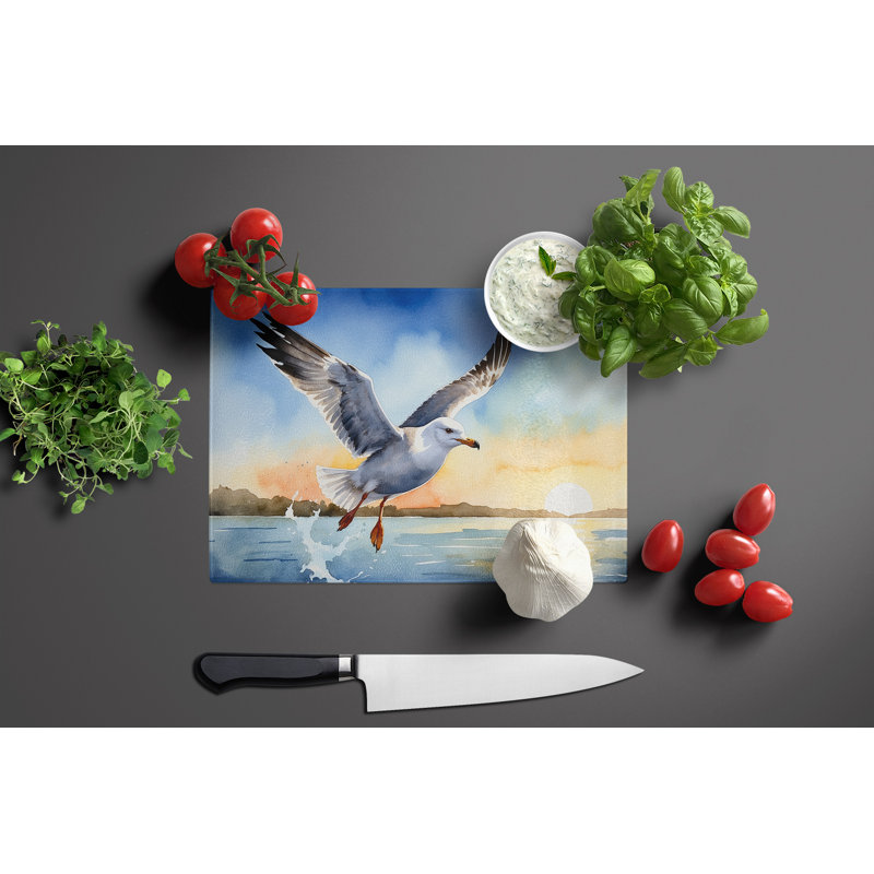 Gull Flying Low Glass Cutting Board