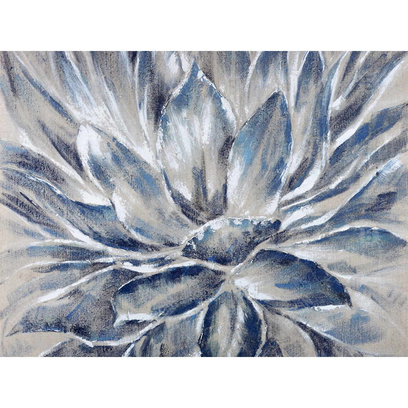 Blue and Gray Flower - Blue Botanical Framed Canvas Decor