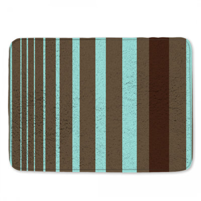 Tapis de bain brun à rayures bleues