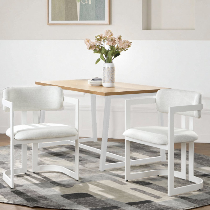 Ensemble de 2 chaises de salle à manger rembourrées, sièges en tissu avec structure en métal, Blanc, Blanc