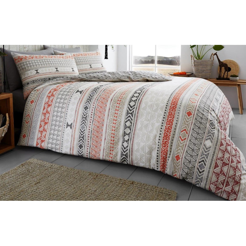 Striped Duvet Cover Set with Pillowcases, Grey, Double - 2 Standard Pillowcases