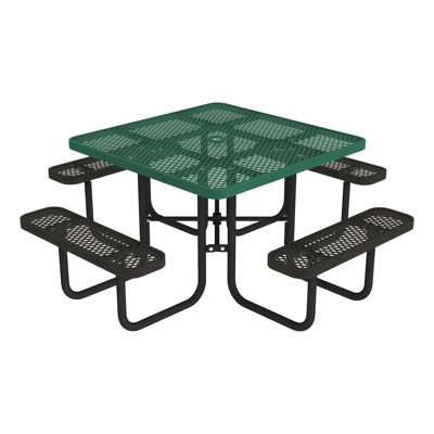 Open Air Series Square Picnic Table with Benches, Umbrella Hole, and Surface Mount