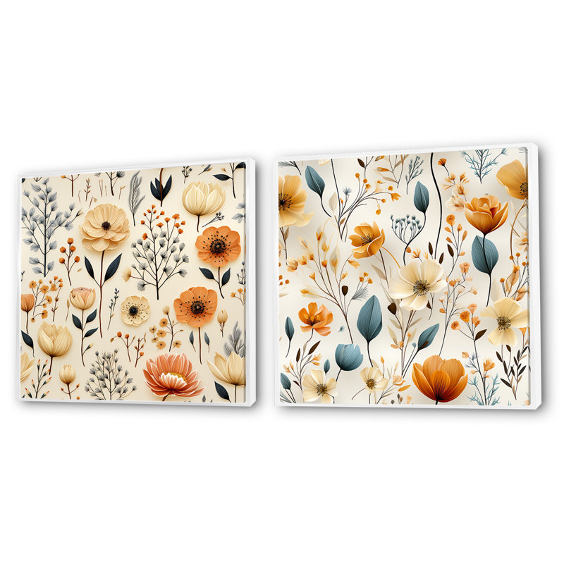 Swanley - Ensemble de 2 collages carrés botaniques abstraits, Cadre flottant blanc, H 16 po x l 33 po
