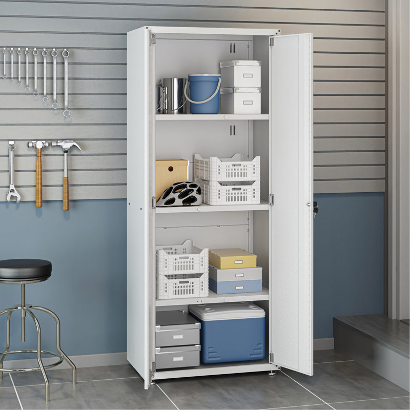 Tall Garage Cabinet In White, White