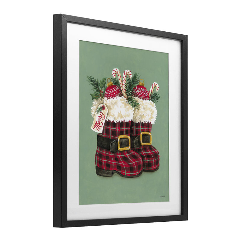 «Holiday Merry bottes», reproduction encadrée sous verre, conception de Diane Kater, Cadre noir minuit, H 16 po x l 13 po