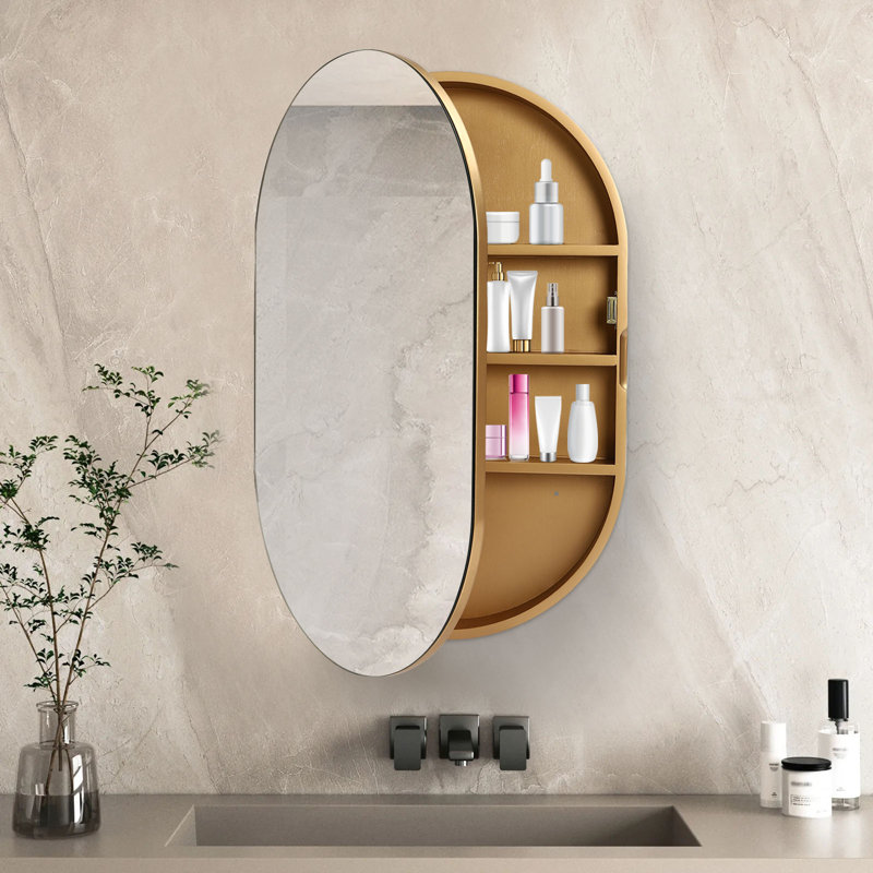 Bryton 19.76'' W 30.82'' H Surface Framed Medicine Cabinet Mirror 3 Fixed, Gold