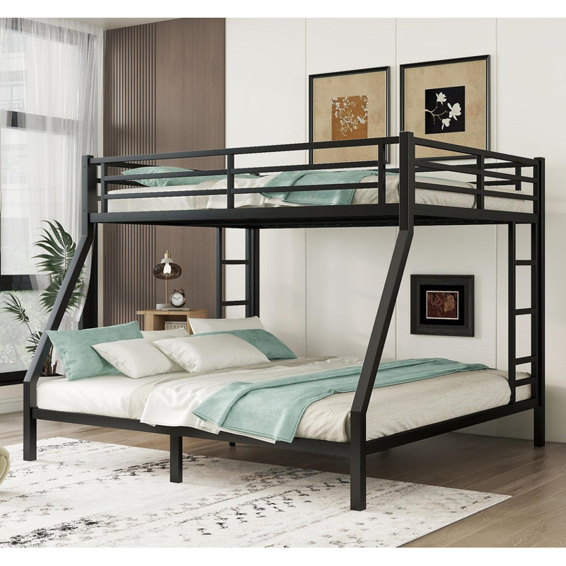 Black Metal Queen over King Bunk Bed | Space - Saving Design for Teens & Adults | Noise - Reduced & Box Spring - Free