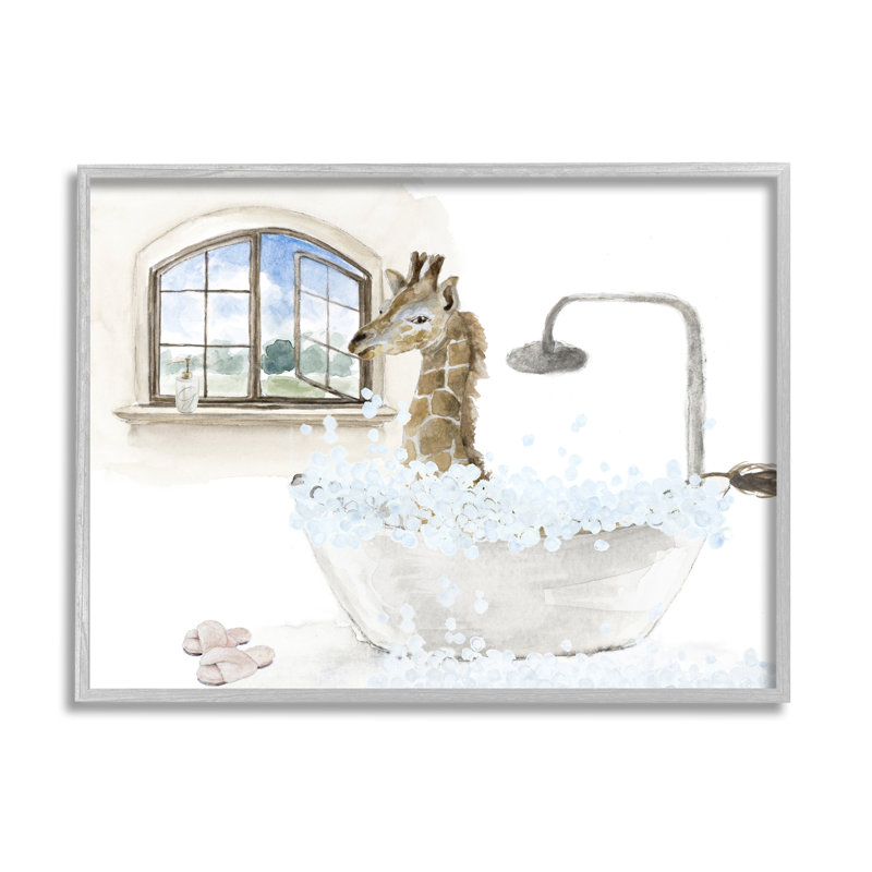 Girafe, bain moussant, scène - impression, H 11 po x l 14 po x P 1,5 po, Estampe numérique Farmhouse