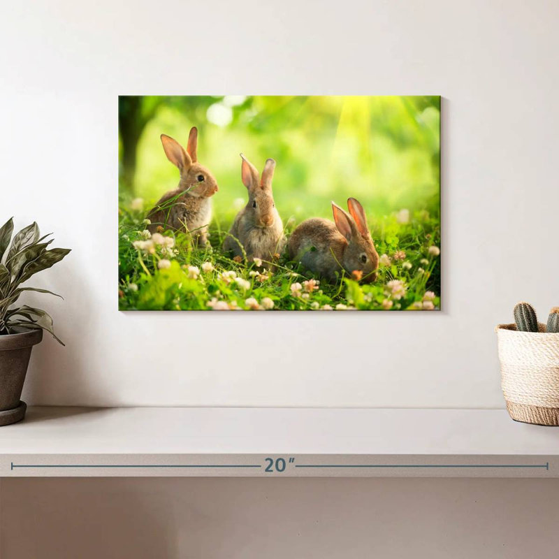 Lapins près de la prairie, H 8 po x l 12 po