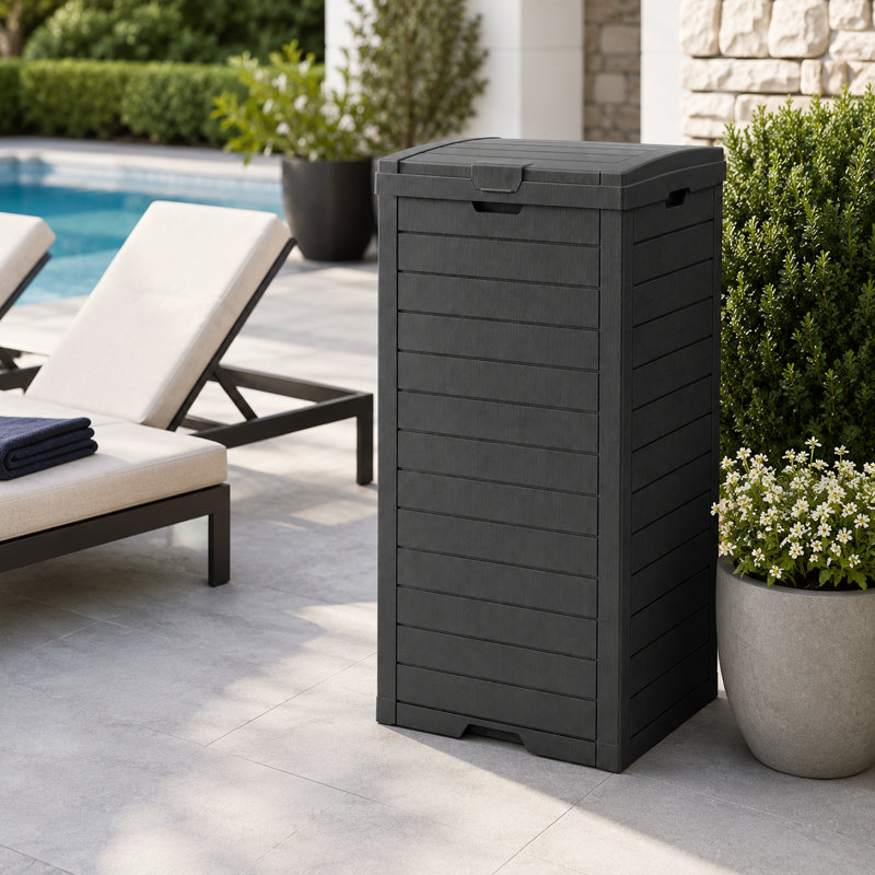 Poubelle d'extérieur 38 gallons avec couvercle et ramasse-gouttes, poubelle imperméable en résine robuste, Black