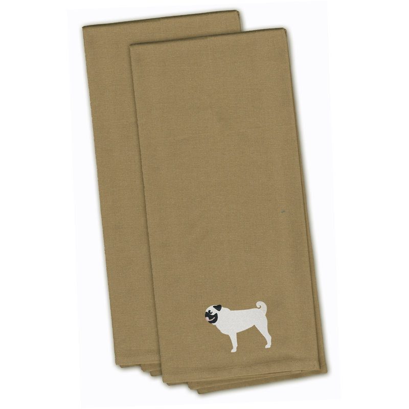 Cotton Embroidered Tea Towel Kitchen Towel, Tan, 28" H x 19" W x 0.1" D