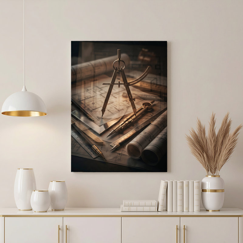 Art mural sur toile Gallery Wrap pour le salon, la chambre à coucher, le bureau ou le vestibule - Décoration murale décorative avec outils architecturaux
