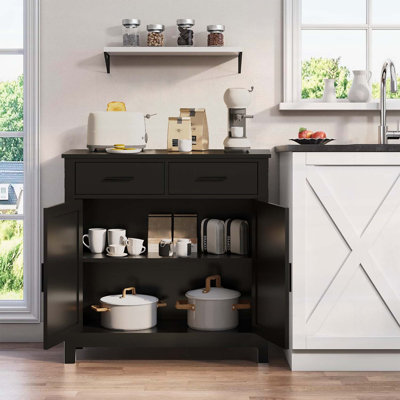 Armoire de rangement de cuisine moderne avec 2 tiroirs et 2 portes, idéale pour le salon, la salle à manger et la salle de bain (noir)