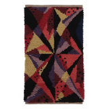 Vintage Swedish Rya Rug, Black With Radiating Geometric Abstract - Rug & Kilim
