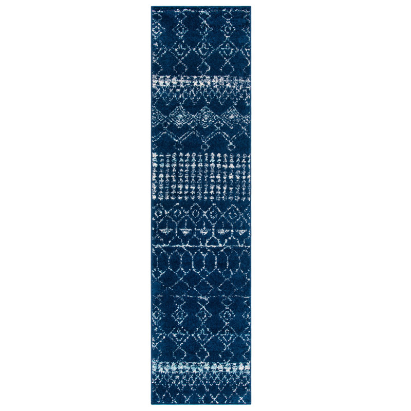 Tapis bleu marine à motif géométrique Cobos, Tapis de couloir de 2 pi x 7 pi