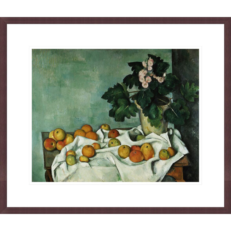 Nature morte avec des pommes et un pot de primevères par Paul Cézanne, H 17,4 po x l 21,75 po
