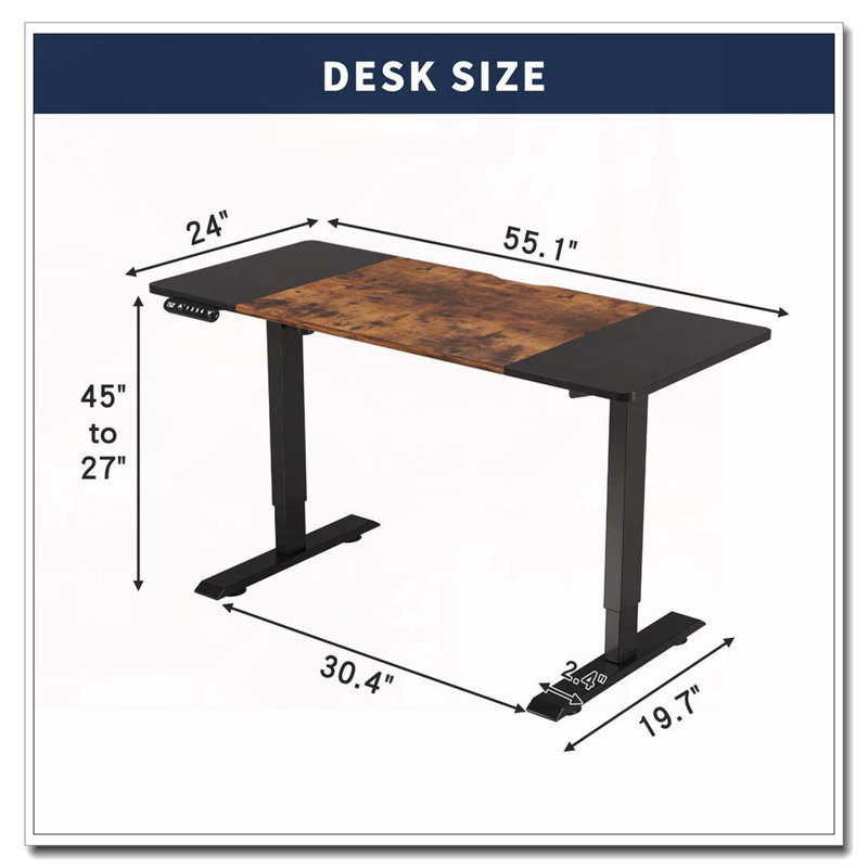 Bureau électrique à hauteur réglable, Noir / brun, H 24 po x l 47,2 po x P 24 po