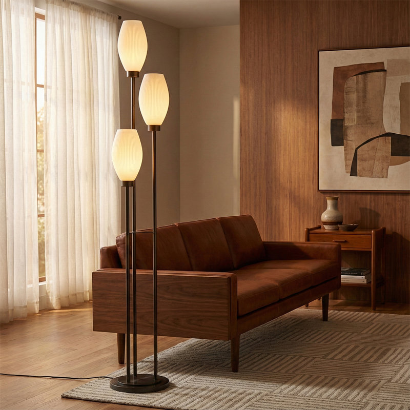 Willows Accent Floor Lamp,  Opal Glass, Foot Dimmer, Matte Black