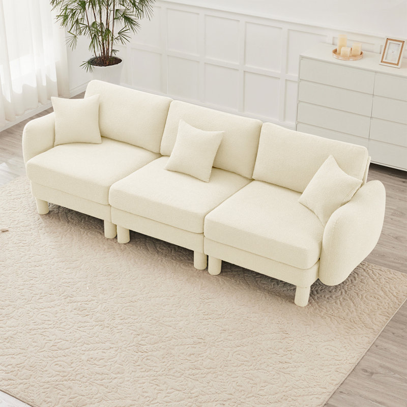 Canapé 3 places en tissu Boucle incluant 3 coussins, Beige, H 35 po x l 109,4 po x P 35,8 po