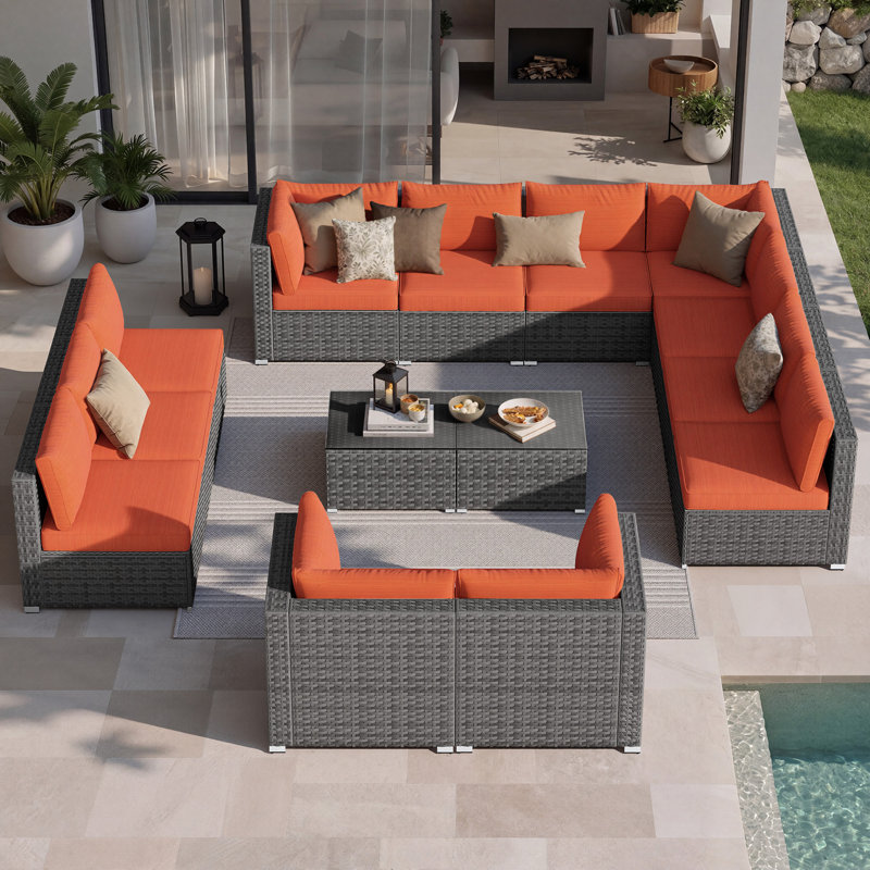 Ensemble de conversation avec coussins pour 12 personnes Riyonna, Rouge-orange