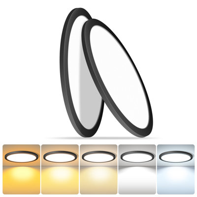 2pk 16 Inch Round Black Ceiling Light,30W 120V 5CCT Dimmable Slim LED Ceiling Light, Close to Ceiling Light Fixtures for Bedroom, Kitchen, Hallway, Laundry