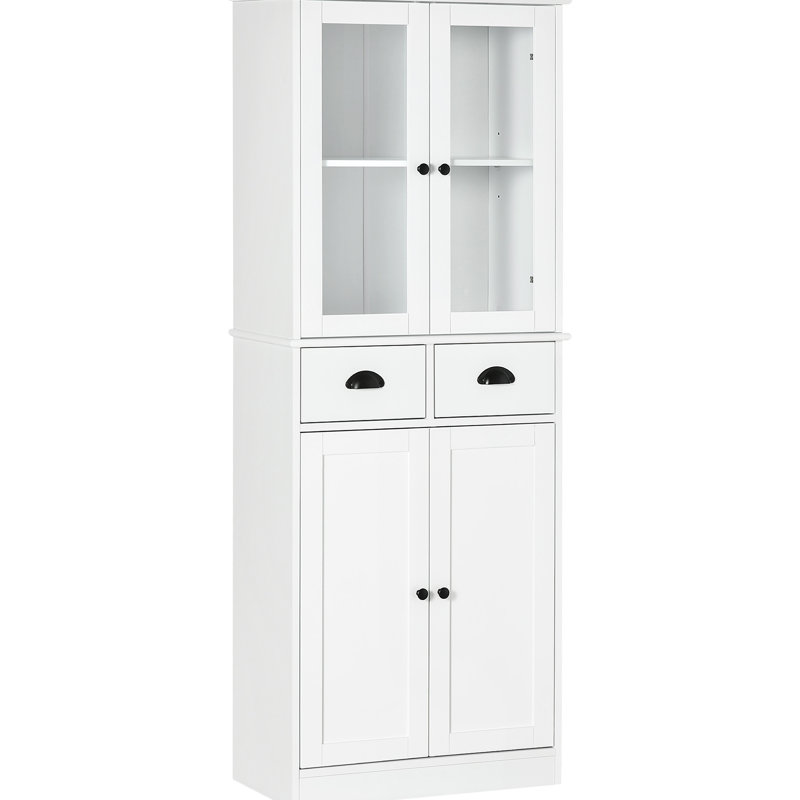 Garde-manger blanc de 61 po avec 2 tiroirs, des tablettes réglables et des portes à fermeture en douceur pour le rangement de la salle à manger sur pieds