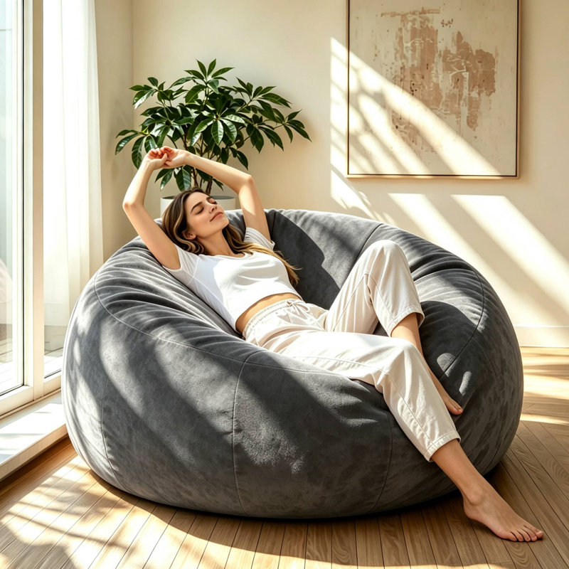  5 FT Giant Bean Bag Chair Pre-filled, Plush Bean Bag with Washable Cover for Living Room Bedroom,Compressed Packing