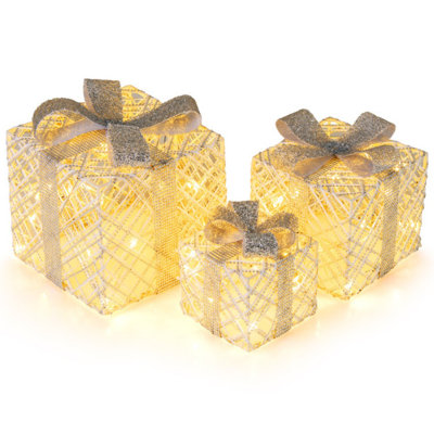 3 Pack Christmas Lighted Gift Box With 50 LED Lights And Detachable Bows