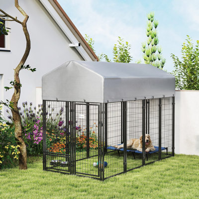 Chenil pour chien, chenil en métal soudé, 8 pi x 4 pi x 6 pi, argent