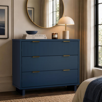 Elara 38" Contemporary 3-Drawer Solid Wood Dresser in Midnight Blue